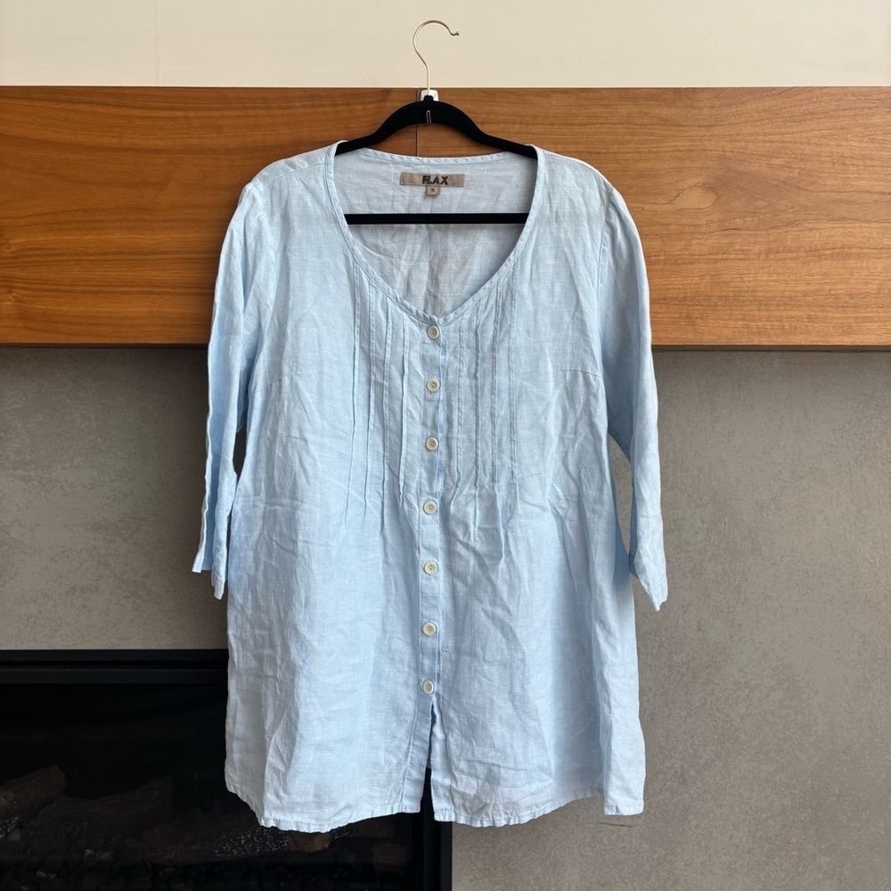 Flax 100% Linen Button Down Top, Size S